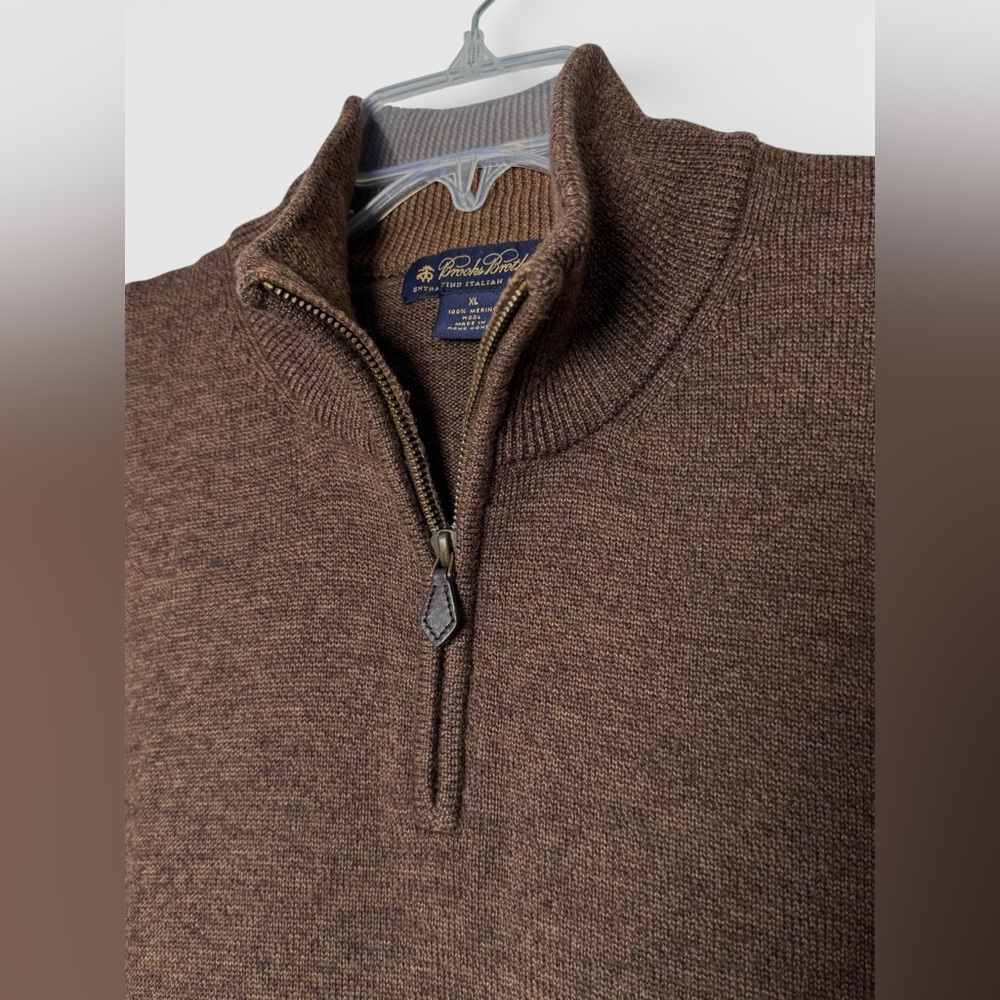 Brooks Brothers 100% Merino Wool Men’s XL 1/4 Zip Brown Classic Sweater - Picture 4 of 12